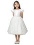 Girls Off-White Satin Crystal Tulle Flutter Sleeve Flower Girl Dress 2-16 - SophiasStyle.com